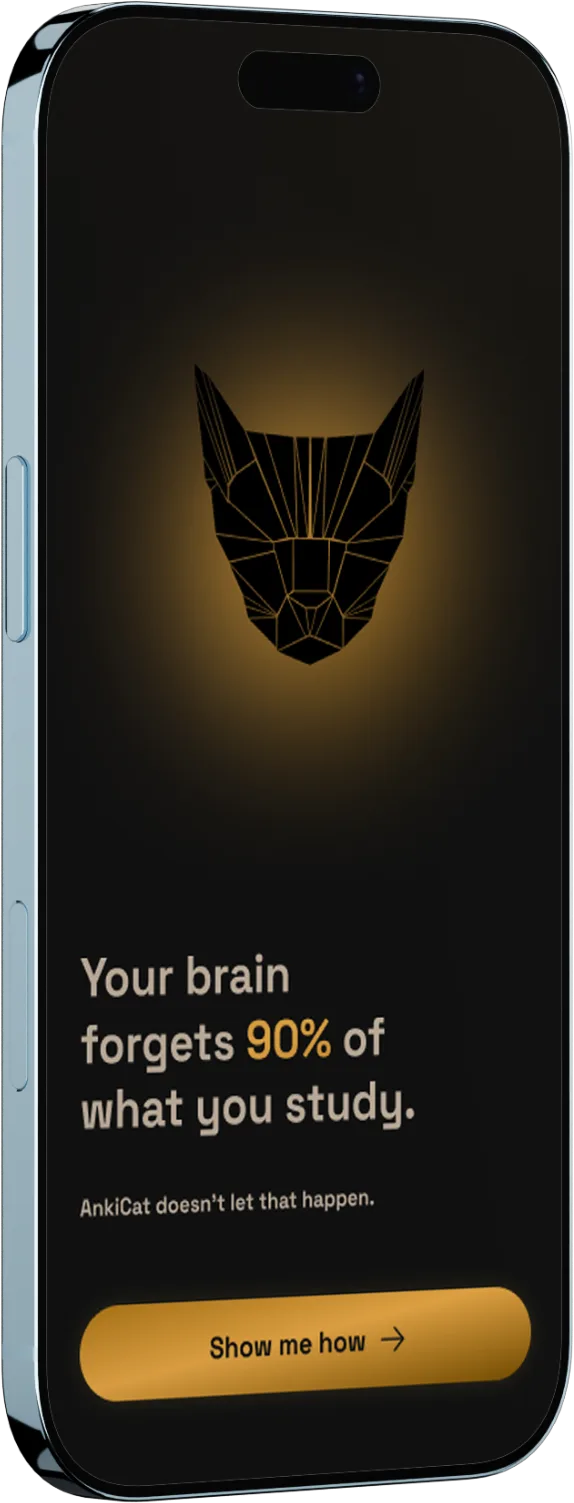 AnkiCat on a phone, drafting flashcards from an uploaded PDF